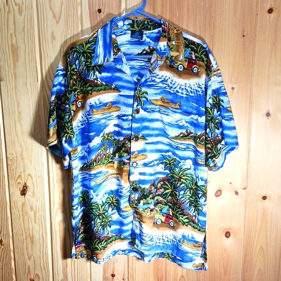 Mango Moon Tropical Print Hawaiian Shirt - Picture 1 of 6